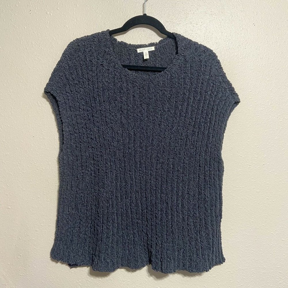 Eileen Fisher Sz SP Gray Organic Cotton Blend Sweater Chunky Knit Cap Sleeve EUC